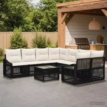 vidaXL Gartenlounge-Set 9-tlg. Poly-Rattan schwarz (3435952)