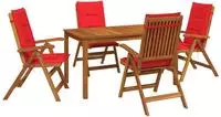 vidaXL 5-Piece Garden Dining Set 4-Sitzer Rot Massivholz Akazie