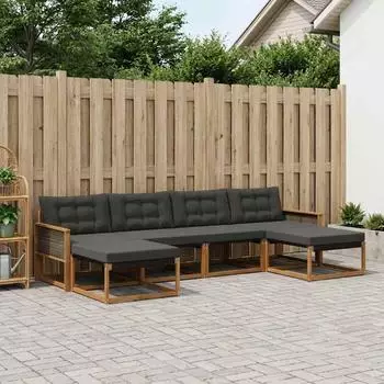 vidaXL Outdoor-Sofagarnitur mit Kissen, 6-tlg., natur und schwarz (3381596)