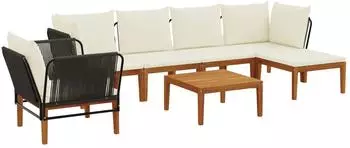 vidaXL Gartenlounge-Set 7-tlg. massives Akazienholz & Seil (Natur)