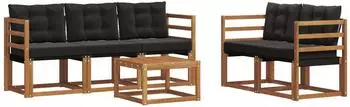 vidaXL Garten-Sofagarnitur mit Kissen 6-tlg., natur und schwarz (3368391)