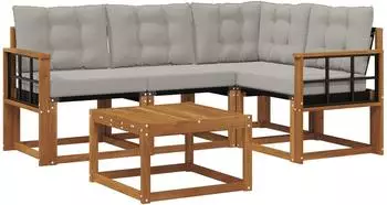 vidaXL Outdoor-Sofagarnitur mit Kissen, 5-tlg., natur und hellgrau (3368646)