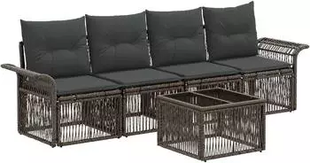 vidaXL Gartenlounge-Set 5-tlg. grau Poly-Rattan (3434756)