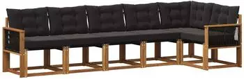 vidaXL Outdoor-Sofagarnitur mit Kissen, 6-tlg., natur und schwarz (3381984)