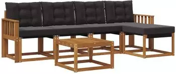 vidaXL Outdoor-Sofagarnitur mit Kissen 6-tlg., natur und schwarz (3368591)