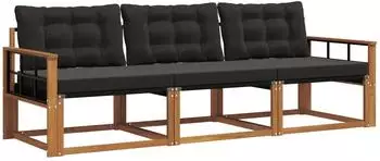 vidaXL Outdoor-Sofagarnitur mit Kissen 3-tlg., natur und schwarz (3369151)