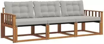 vidaXL Outdoor-Sofagarnitur 3-tlg. mit Kissen, natur/hellgrau (3369142)