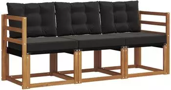 vidaXL Outdoor-Sofagarnitur mit Kissen 3-tlg., natur und schwarz (3368343)