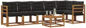 vidaXL Outdoor-Sofagarnitur mit Kissen 7-tlg., natur und schwarz (3368727)