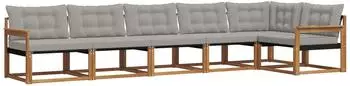 vidaXL Outdoor-Sofagarnitur mit Kissen 6-tlg., natur und hellgrau (3369498)