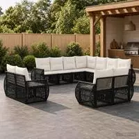 vidaXL Gartensofa-set 11 stk. Schwarz und Cremewei&szlig; Poly-Rattan