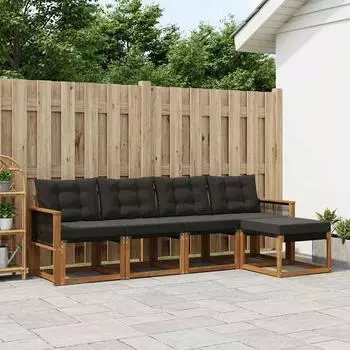 vidaXL Outdoor-Sofagarnitur mit Kissen, 5-tlg., natur/schwarz (3381888)