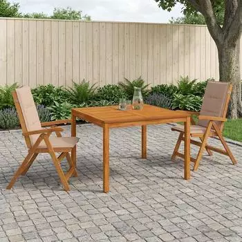 vidaXL 3-teilige Garten-Essgruppe Akazienholz massiv, natur (3434611)