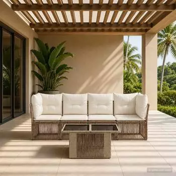 vidaXL Garten-Sofaset 5-tlg. Polyrattan beige (3436419)