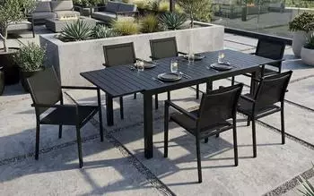 Gardissimo LIFE 7-tlg. Gartenmöbel-Set, Aluminium, Stapelstühle & Ausziehtisch