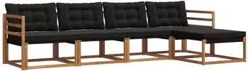 vidaXL Outdoor-Sofagarnitur mit Kissen 5-tlg., natur und schwarz (3369351)