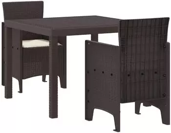 vidaXL Garten-Essgruppe 3-tlg. Poly Rattan, braun (3378681)