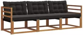 vidaXL Outdoor-Sofagarnitur mit Kissen 3-tlg., natur und schwarz (3369135)