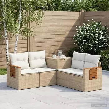 vidaXL Sofa-Set 5-teilig Polyrattan und Stahl beige und cremewei&szlig;