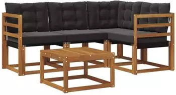 vidaXL Outdoor-Sofagarnitur mit Kissen 5-tlg., natur und schwarz (3368631)