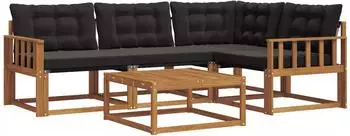 vidaXL Outdoor-Sofagarnitur 5-tlg., natur und schwarz (3369431)