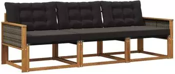 vidaXL Outdoor-Sofagarnitur mit Kissen, 3-tlg., natur und schwarz (3381212)