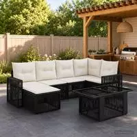 vidaXL Gartensofa-set 7 stk. Schwarz und Cremewei&szlig; Poly-Rattan