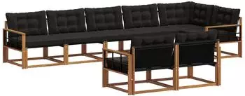 vidaXL Outdoor-Sofagarnitur 8-tlg. mit Kissen, natur/schwarz (3369583)