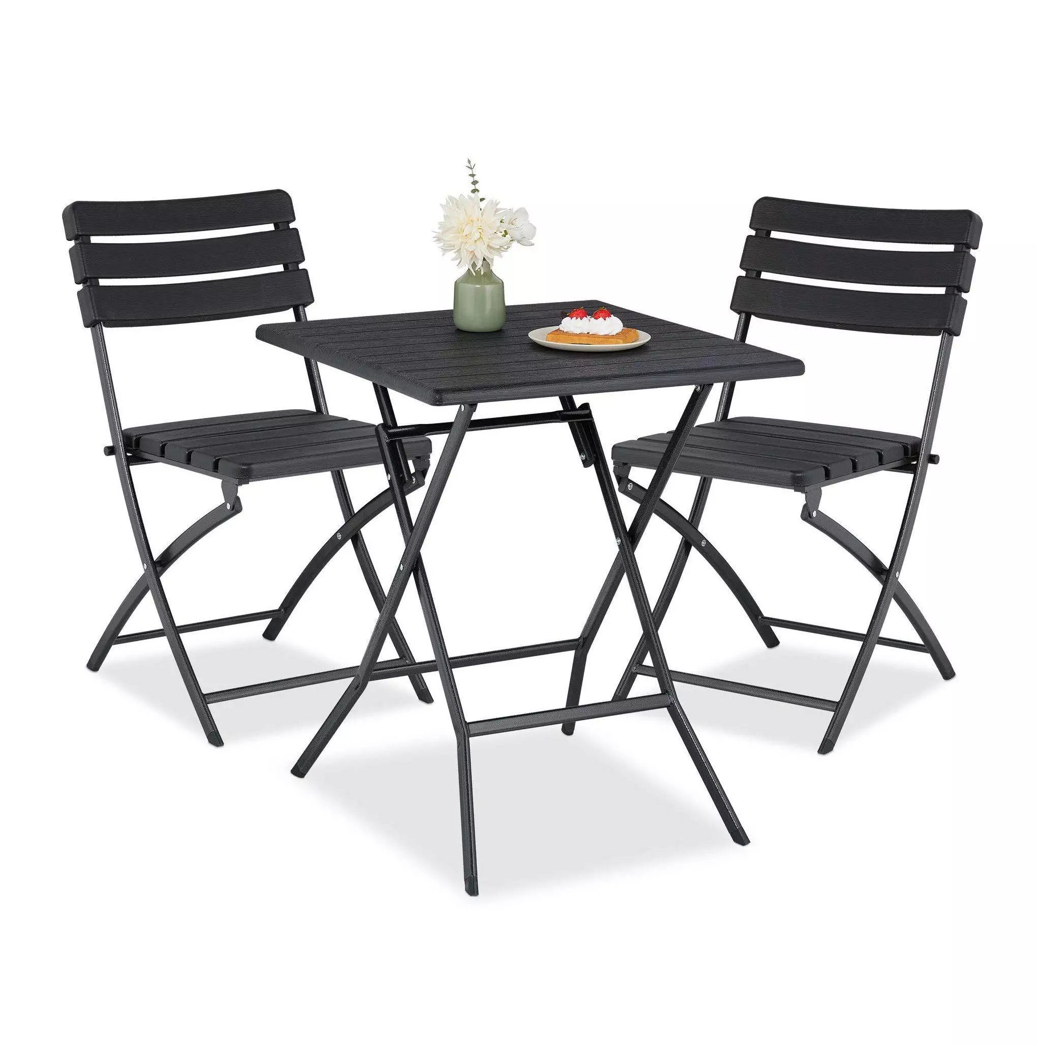 Relaxdays Balkonmöbel-Set, klappbar, schwarz, Kunststoff/Metall Balkonset ab 95,99€