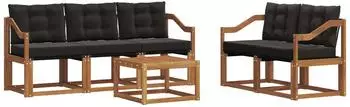 vidaXL Garten-Sofagarnitur mit Kissen 6-tlg., natur und schwarz (3368411)