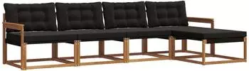 vidaXL Outdoor-Sofagarnitur 5-tlg. mit Kissen, natur/schwarz (3369355)