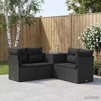 vidaXL Gartenlounge-Set 5-tlg. schwarz, Polyrattan & Stahl (3447831)