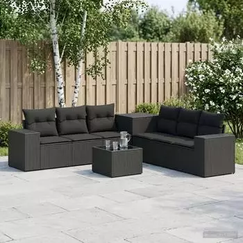 vidaXL Gartenlounge-Set 8-tlg. Polyrattan und Stahl, schwarz