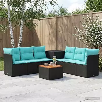 vidaXL Sofa-Set 8-teilig, schwarz/blau, 55x55x37cm