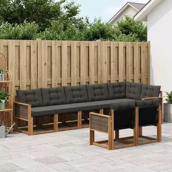 vidaXL Outdoor-Sofagarnitur mit Kissen, 8-tlg., natur und schwarz (3382028)