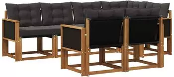 vidaXL Outdoor-Sofagarnitur mit Kissen, 7-tlg., natur und schwarz (3382008)