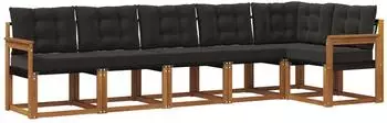 vidaXL Outdoor-Sofagarnitur mit Kissen 6-tlg., natur und schwarz (3368707)