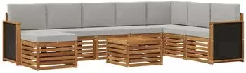 vidaXL Outdoor-Sofagarnitur 9-tlg. natur und hellgrau