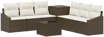 vidaXL Sofa-Set 8-tlg. Polyrattan und Stahl, braun und cremewei&szlig; (3448218)