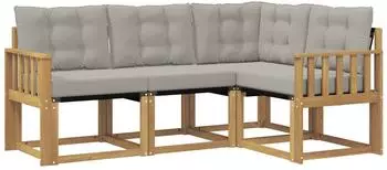 vidaXL Outdoor-Sofagarnitur mit Kissen 4-tlg., wei&szlig;/hellgrau (3389425)
