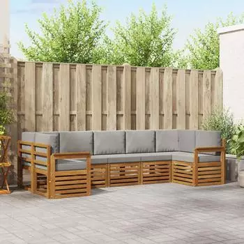 vidaXL Garten-Sofagarnitur 7-tlg. Akazienholz, natur/hellgrau (3375396)