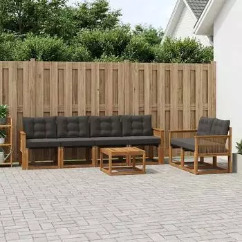 vidaXL Outdoor-Sofagarnitur 7-tlg. natur und schwarz (3381796)