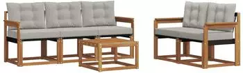 vidaXL Outdoor-Sofagarnitur 6-tlg. mit Kissen, natur und hellgrau (3368394)