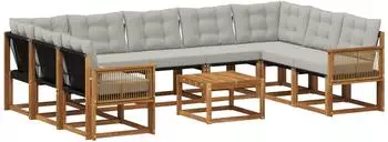 vidaXL Outdoor-Sofagarnitur 10-tlg., natur und hellgrau (3382227)