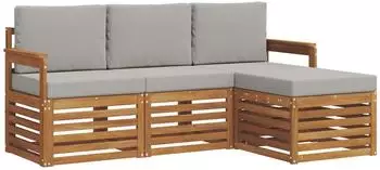 vidaXL Outdoor-Sofagarnitur 4-tlg., Akazie, natur/hellgrau (3374596)