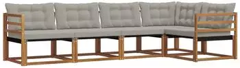 vidaXL Outdoor-Sofagarnitur mit Kissen, 5-tlg., natur und hellgrau (3369446)