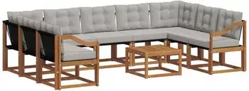 vidaXL Outdoor-Sofagarnitur 10-tlg., natur und hellgrau (3369082)