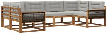vidaXL Outdoor-Sofagarnitur 6-tlg. natur und hellgrau (3382844)