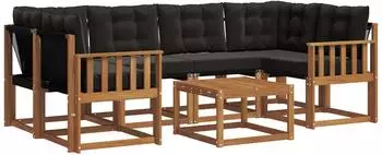 vidaXL Outdoor-Sofagarnitur 7-tlg. mit Kissen, natur/schwarz (3368447)