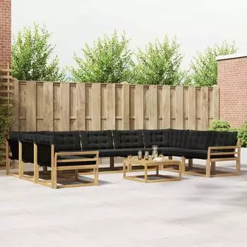 vidaXL Outdoor-Sofagarnitur mit Kissen, 10-tlg., wei&szlig; und schwarz (3389094)